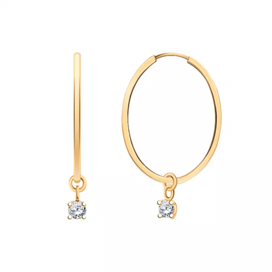 Серьги-конго с фианитом из золота