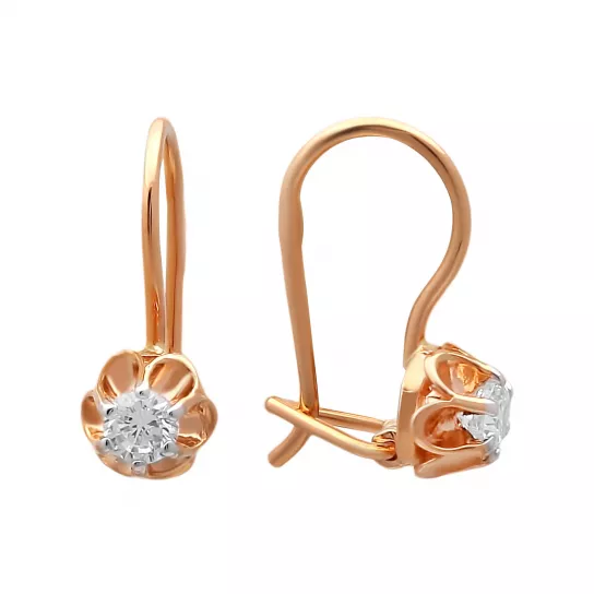 Серьги детские с фианитом из золота