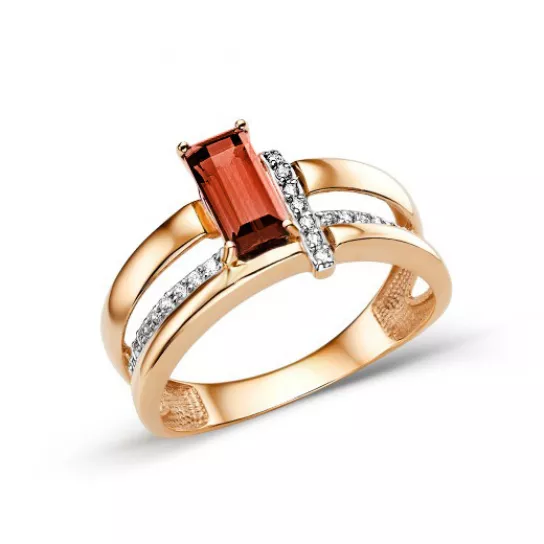 Кольцо с гранатом и фианитом из золота