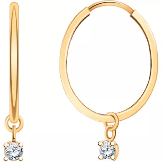 Серьги-конго с фианитом из золота