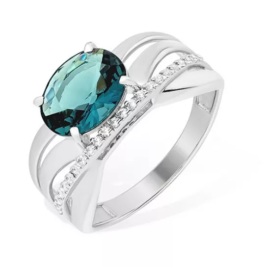 Кольцо с фианитом и топазом из серебра
