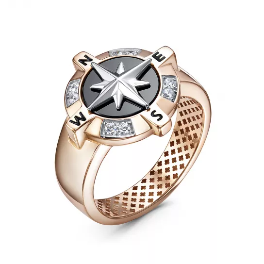 Кольцо с ониксом и фианитом из золота