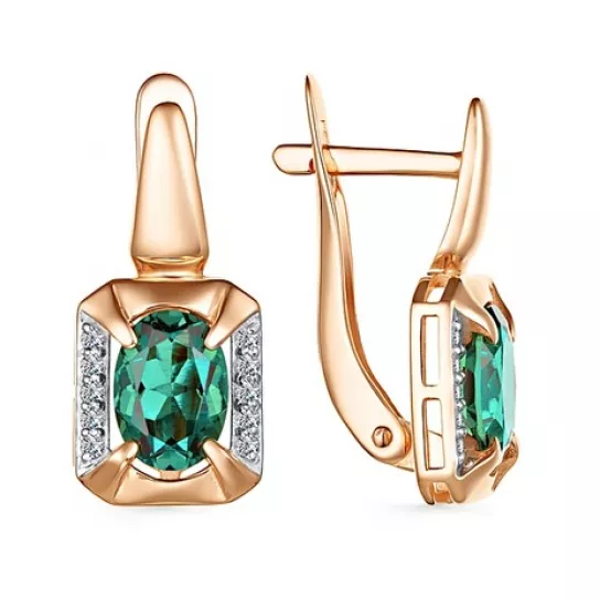 Серьги с фианитом и изумрудом из золота