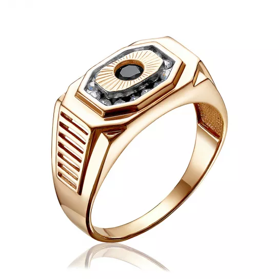 Кольцо-печатка с фианитом из золота