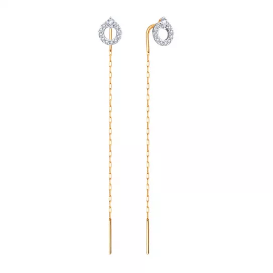 Серьги-продевки с фианитом из золота