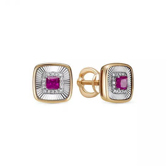 Пусеты с бриллиантами с рубином из золота