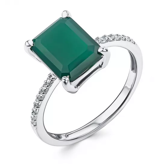 Кольцо с лунным камнем и фианитом из серебра