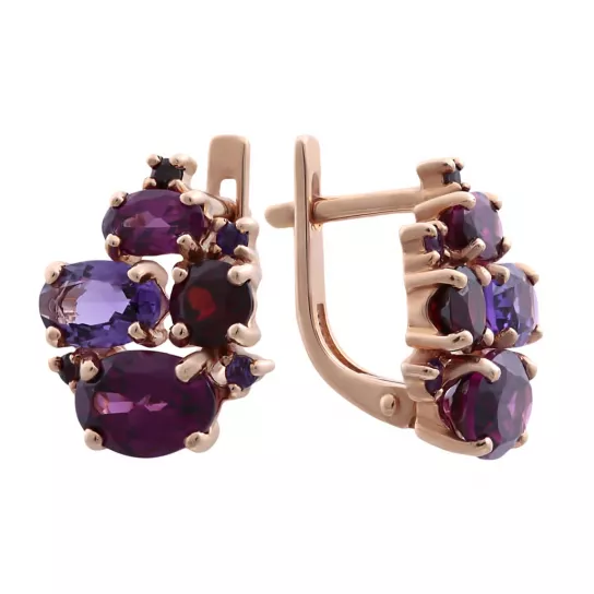 Серьги с аметистом и гранатом из золота